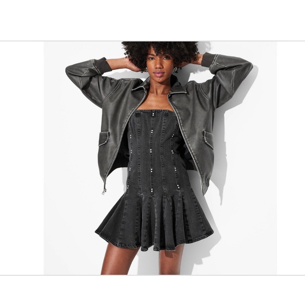 Women's Denim Pleated Mini a-Line Dress